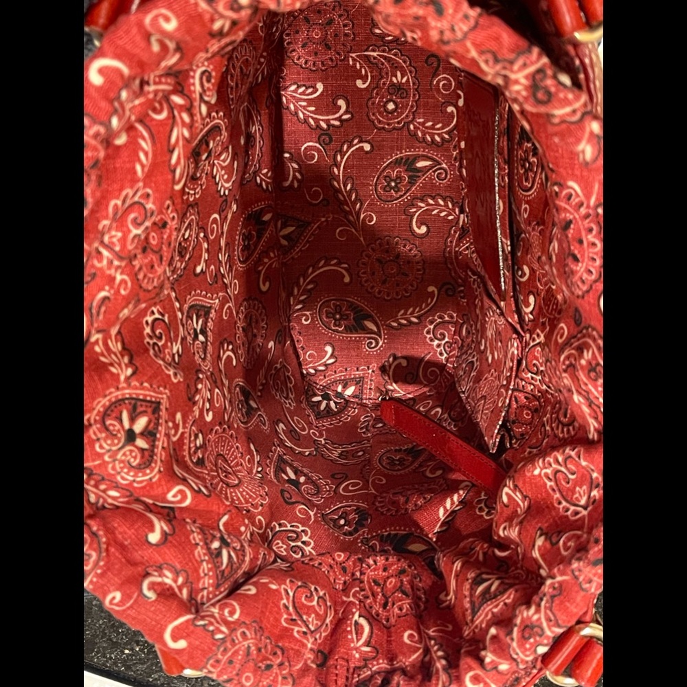 BRIGHTON STRAW & LEATHER BANDANA FABRIC ACCENTED MARILYN SHOULDER BAG - Picture 12 of 14